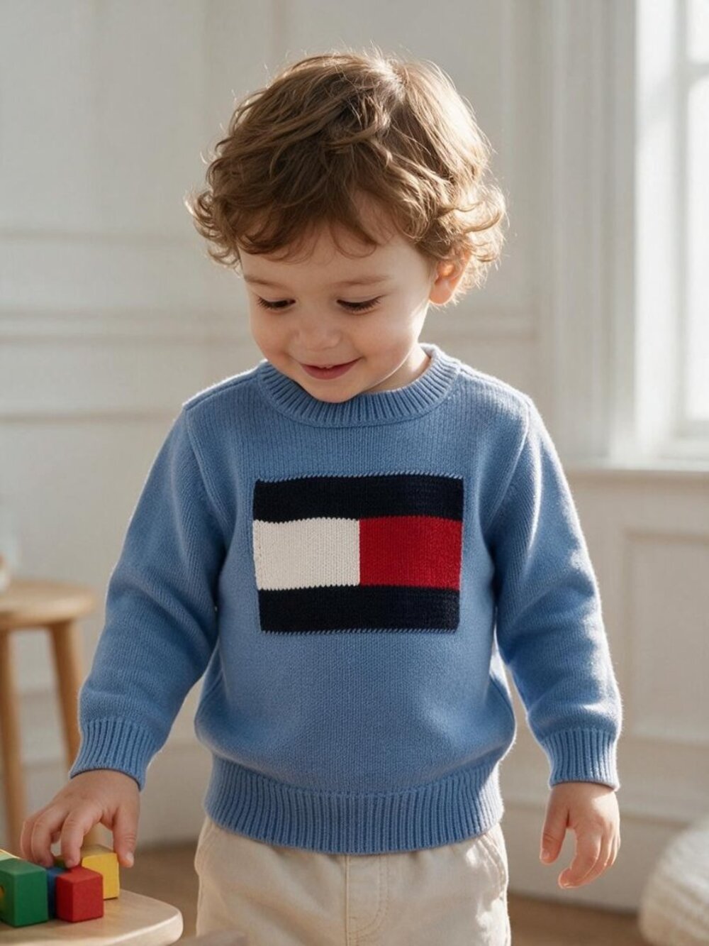 Vintage Tommy Hilfiger Blue Knit Flag Logo Pullover Sweater size 2T
